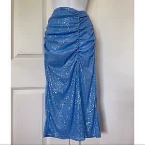 ZARA/ Blue Sequin High-waisted Midi Skirt | Zara